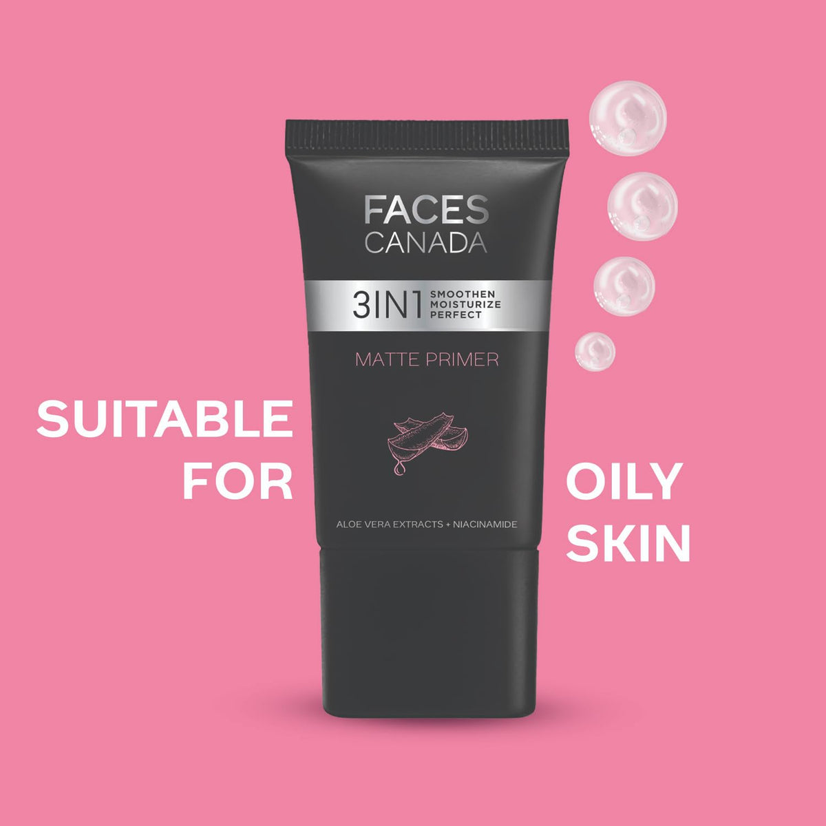 FACES CANADA Matte Primer, 30g | Oil-Free Matte Finish | Lightweight Gel Texture | Smoothens & Moisturizes Skin | Niacinamide, Hyaluronic Acid, Vitamin A, C & E