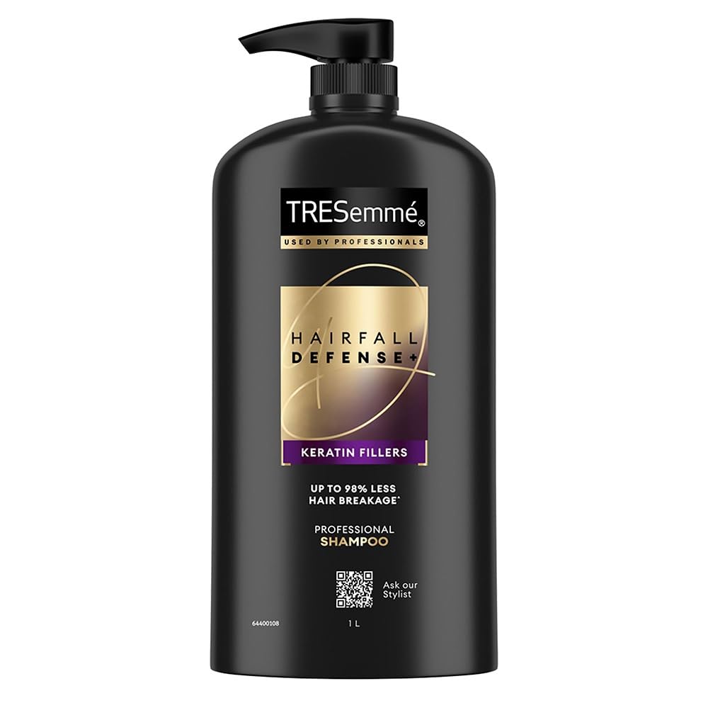 TRESemme Hairfall Defense+ Shampoo 1000ml With Keratin Fillers | Longer and Stronger hair | Prevents Hair Fall due to Breakage | Paraben-Free 1 l (Pack of 1)