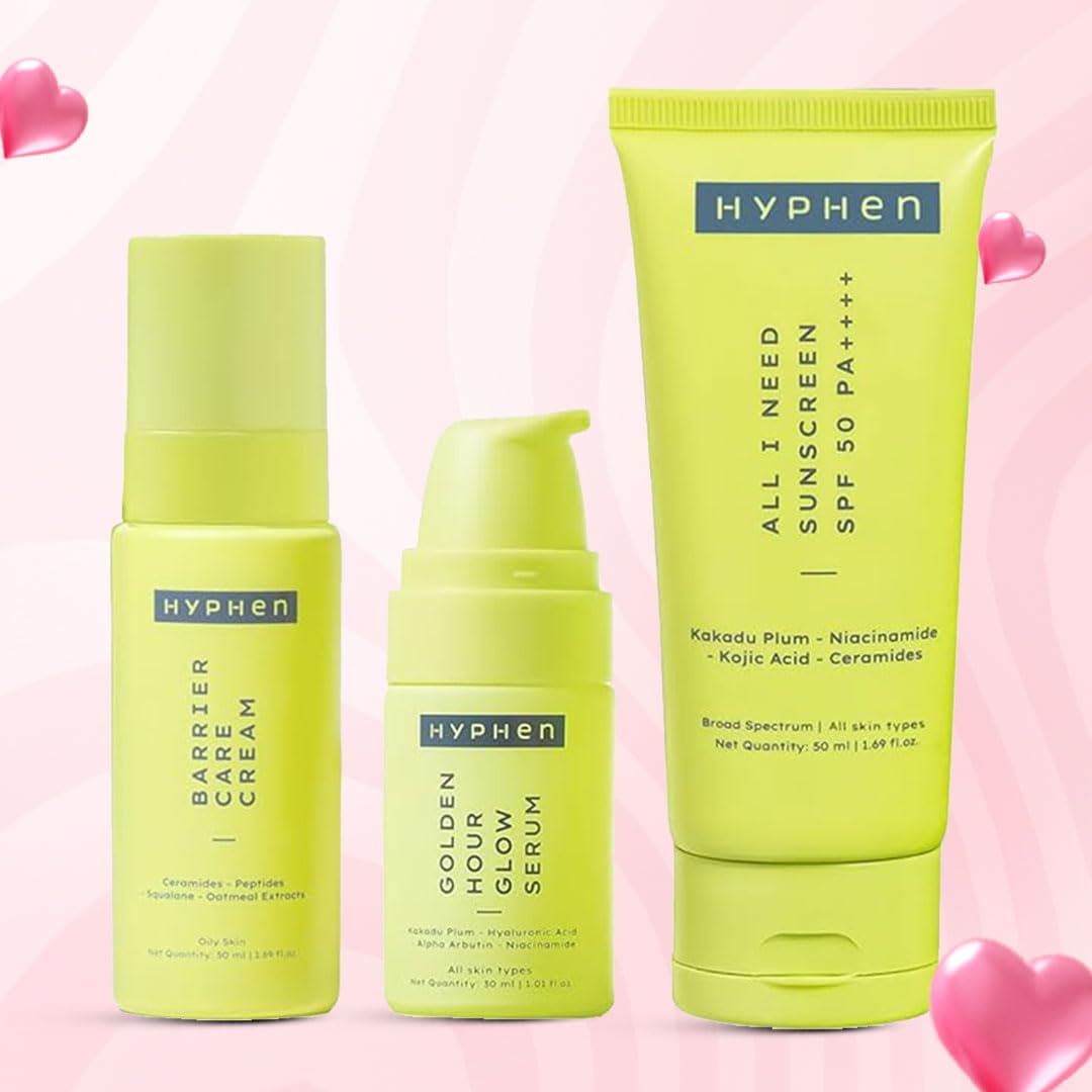 Hyphen Daily Face Care Regime for Combination & Oily Skin | 3 Step Facial Kit Routine with Face Serum, Cream & Sunscreen SPF 50 To Control Excess Oil & Improve