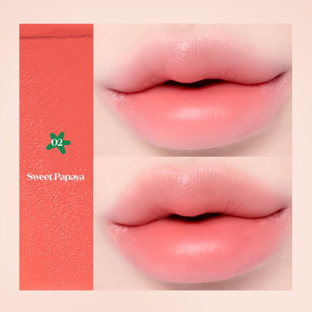 Etude Fruity Lip & Cheek Blur Balm| Cream blush, Soft Melting Texture| Highly pigmented Korean Tint| Cute Puff applicator|Korean Makeup-02 Sweet Papaya 2.3g