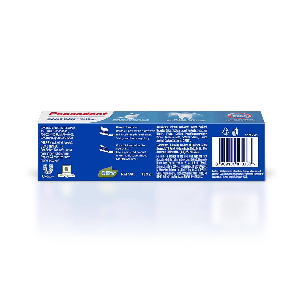 Pepsodent Whitening Toothpaste || Whiter Teeth in 2 weeks|| Safe on Enamel_150 g Fresh 150 g (Pack of 1)