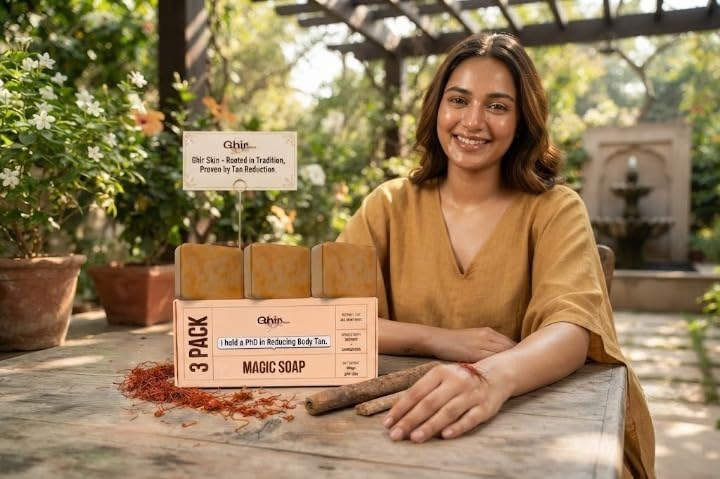 Ghir Natural Magic Soap for Tan Removal (300g, Pack of 3) – Infused with Saffron & Sandalwood for Glowing & Even Skin Tone