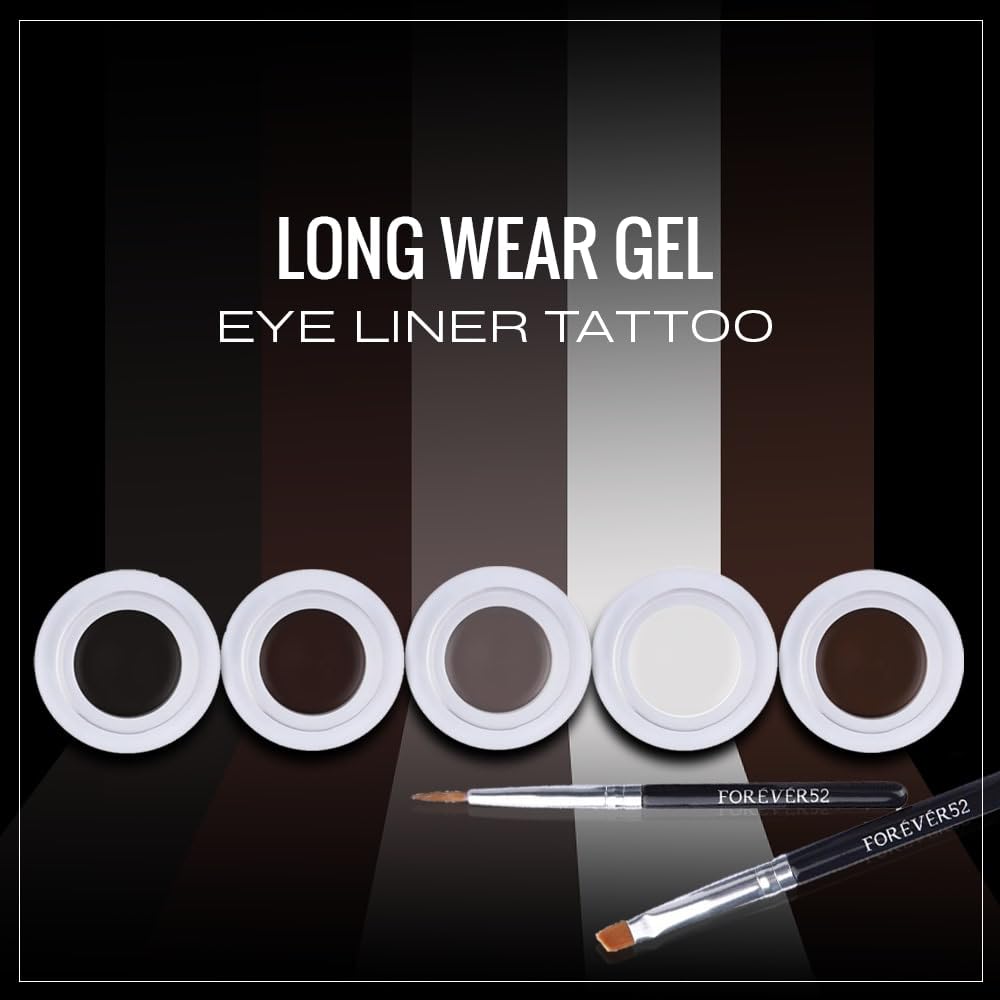 Daily Life Forever52 Long Wear Gel Eyeliner & Tattoo, Waterproof Smudgeproof Long Lasting Cream Eyeliner Gel with 2PCS Brushes for Smooth Aplication (Jet Black) (GT001)