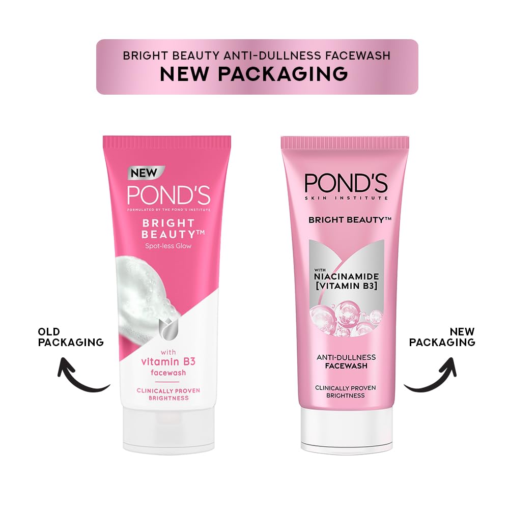 POND'S Bright Beauty Anti-Dullness & Brightening Facewash With Niacinamide | For Glass-Skin Like Shine And With 4X Visibly Brighter Skin, 50Gm (Pack of 2) 50 g