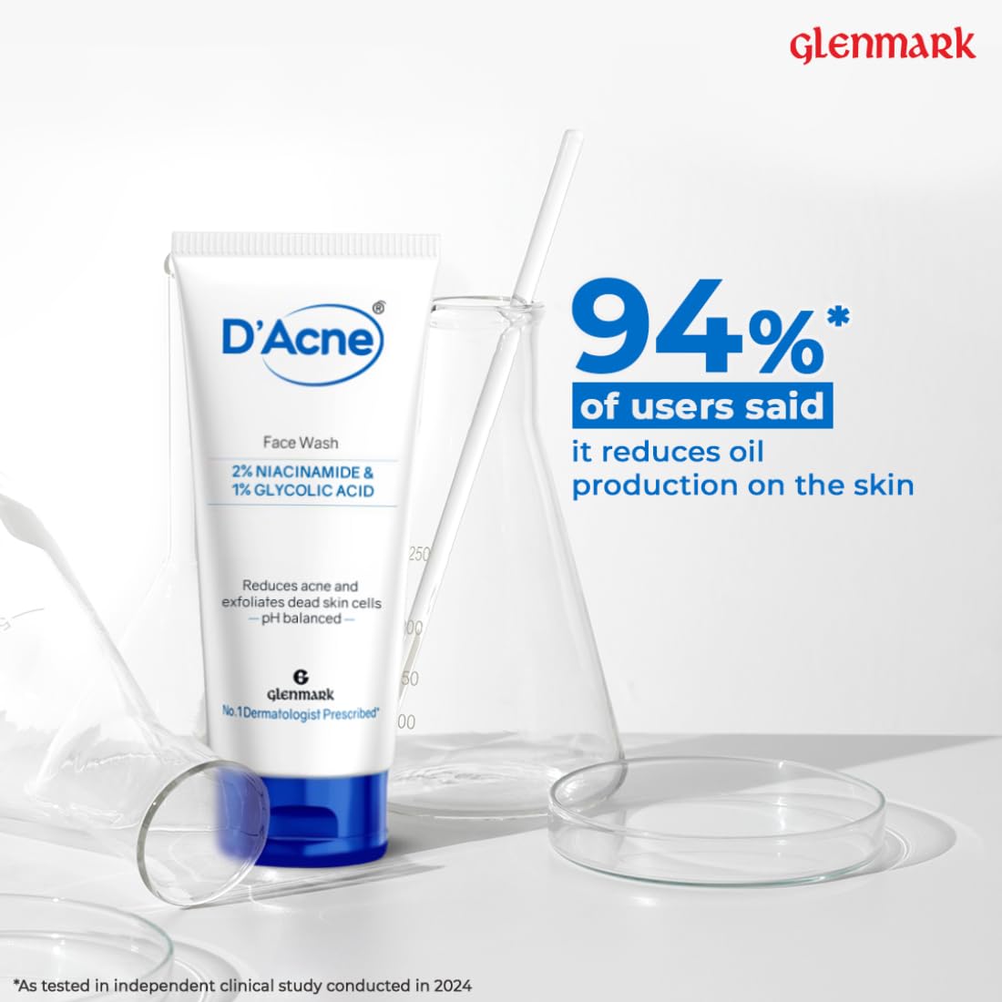D’Acne Soft Face Wash | 2% Niacinamide & 1% Glycolic Acid| Visibly reduces acne in 10 days | Gentle everyday cleanser |Suitable For Sensitive, Oily & Acne-prone