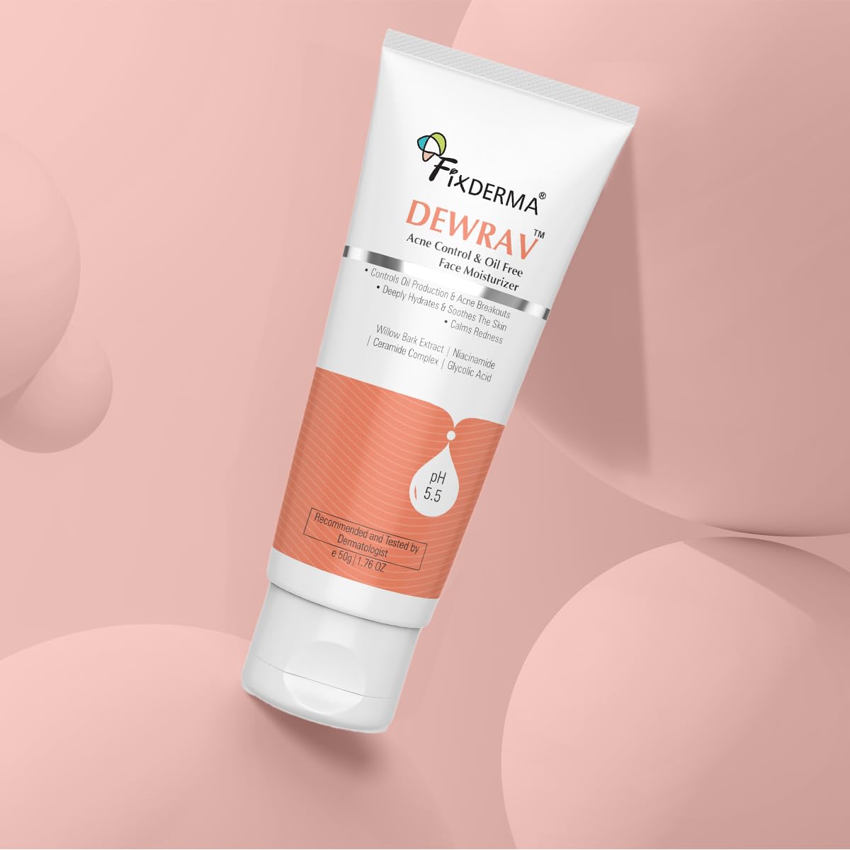 Fixderma Dewrav Acne Control & Oil Free Moisturizer for Face with Glycolic Acid | Niacinamide | Oily Skin | Face Moisturizer for Women & Men - 50 gm Acne 50 g (