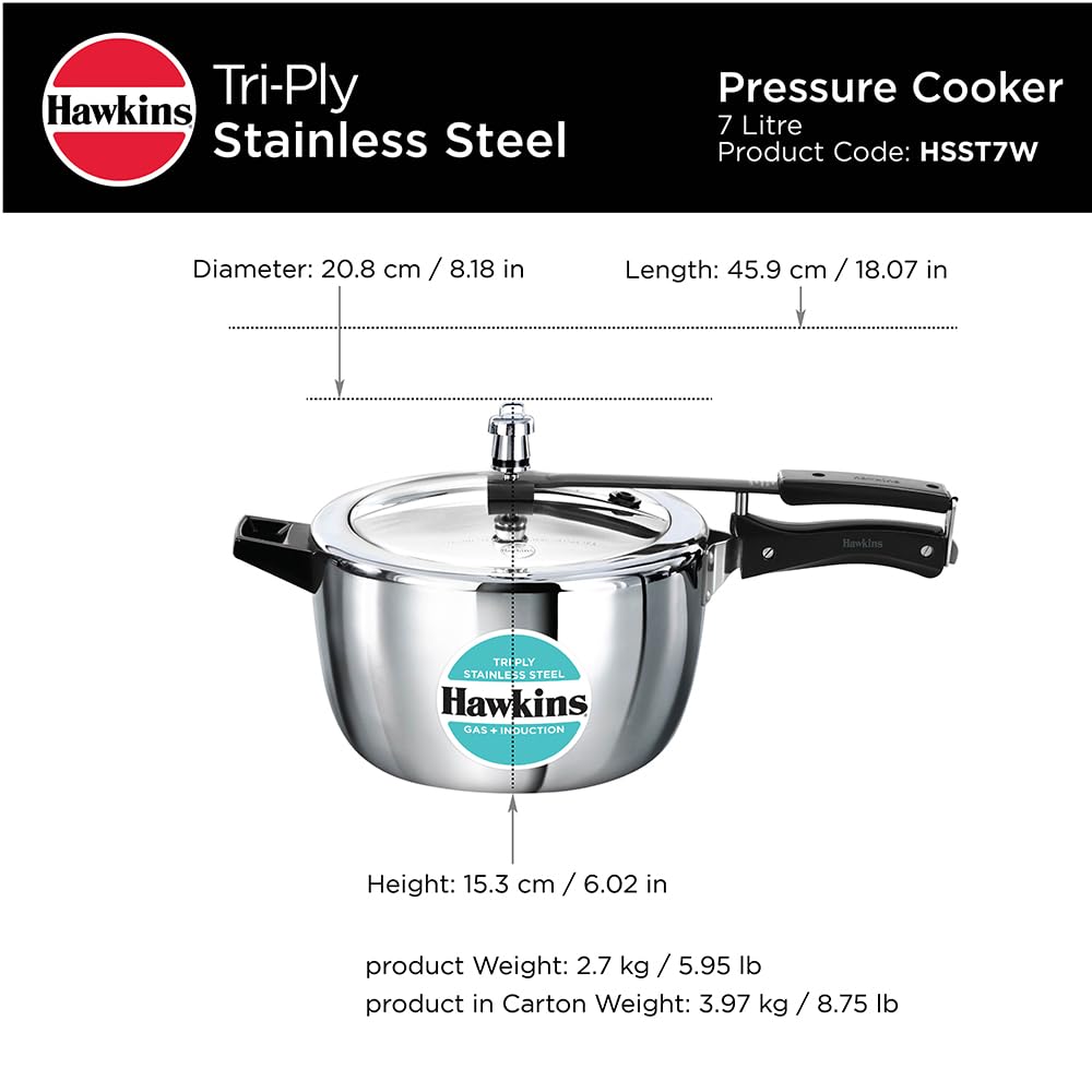 Hawkins 1.5 Litre Triply Stainless Steel Pressure Cooker, Inner Lid Induction Baby Cooker, Silver (HSST15) 1.5 Litres