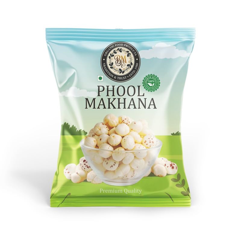 BM ORGANIC FOOD PRODUCTS Phool Makhana 500gm | Premium Natural Hand-Picked Fox Nuts | Natural Lotus Seeds | Healthy Roasted Snack | High Fiber & Protein Rich |