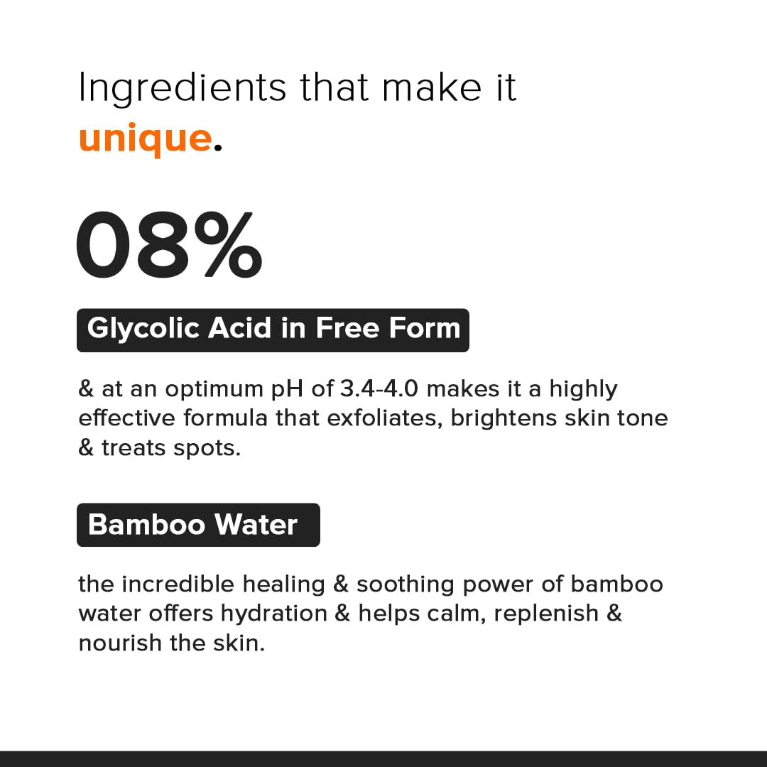 Minimalist 8% Glycolic Acid Toner For Glowing Skin | Multi-functional Exfoliating Toner With Bamboo Water for Body, Face, Underarms & Scalp | For Women & Men |