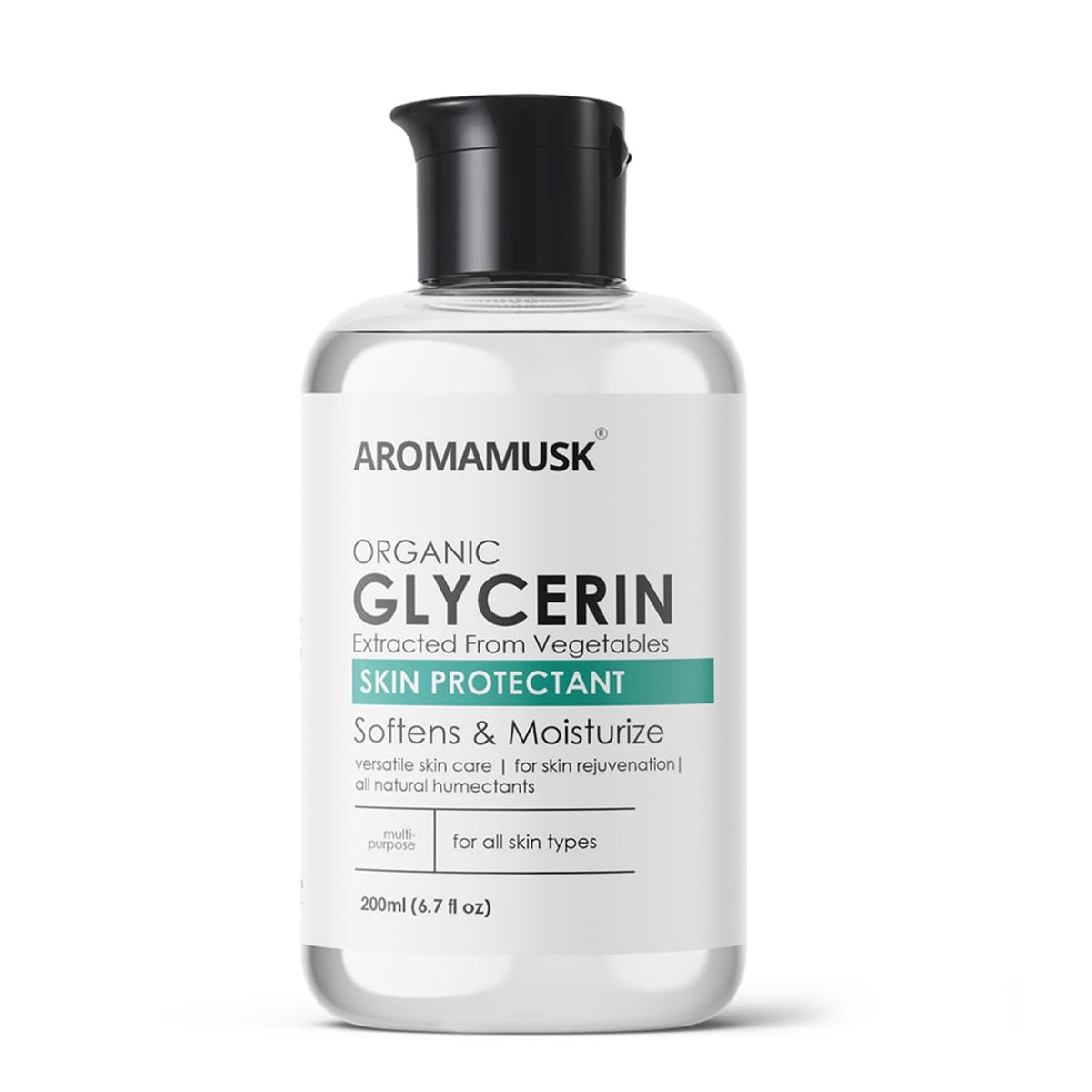 AromaMusk Organic And Pure Vegetable Glycerine For Face | Softens & Moisturizes – Pure & Natural Glycerine Liquid for Face, Beauty and Skin Care - 200ml