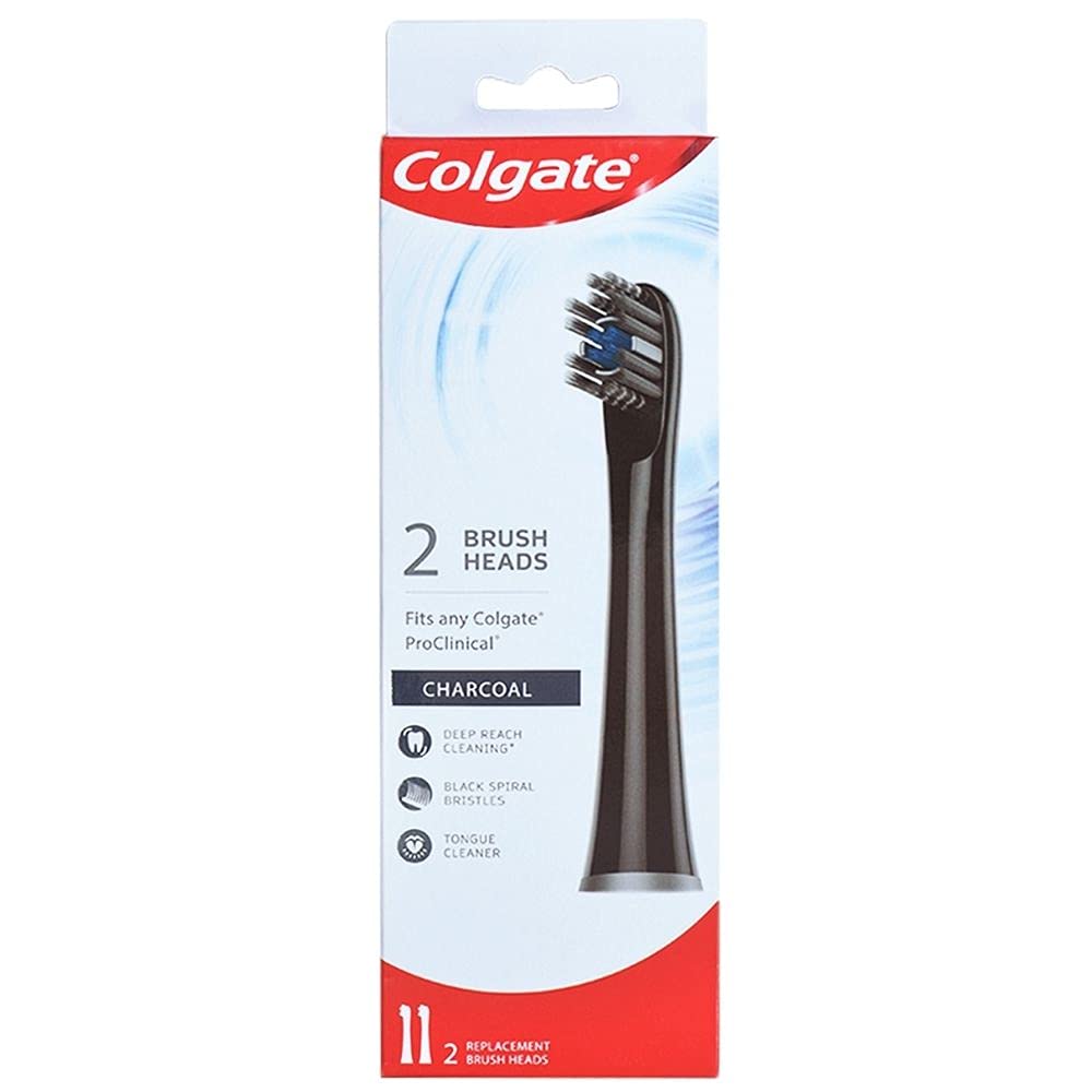 Colgate Proclinical 150 Charcoal Battery Powered Toothbrush Refill Heads, Pack of 2, Electric Brush Heads with Soft Bristles and Strong Strokes, Fits any Colgat