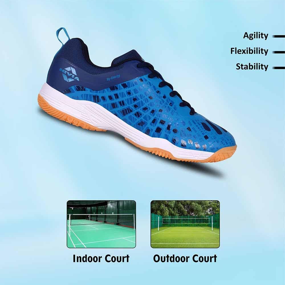Nivia HY-Energy 2.0 Badminton Shoes for Men, Duofoam Cushion, Breathable Mesh, Abrasion Resistant Sole, Ideal for Badminton, Volleyball, Squash, Table Tennis, P