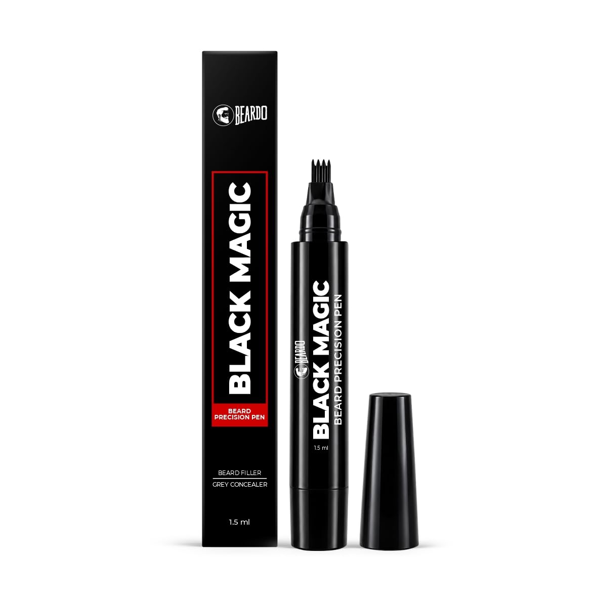 Beardo Black Magic Beard Precision Pen | Instantly Covers Patchy Beard | Hair-Like Precision Strokes | Natural Beard Filler Pen | Waterproof, Smudge-Proof & Lon