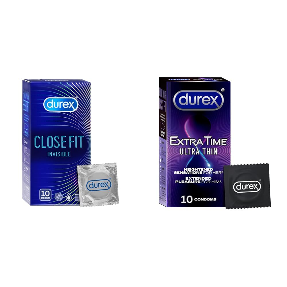 Durex Close Fit Invisible Condoms for Men - 10s | Ultra Thin Condom & Extra Time Ultra Thin Condom 10 Count