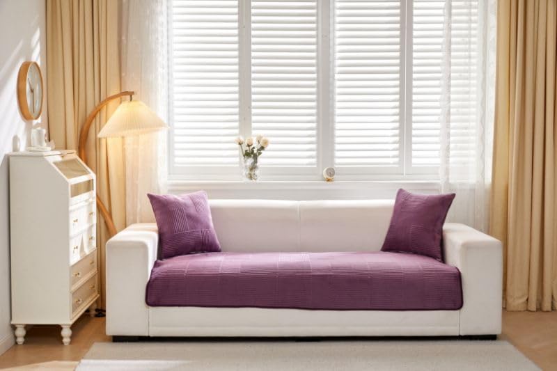 HOMETHREADS Innovative Premium Velvet Sofa Cover Mat with PVC Backing for Non-Slip Comfort | Pack of 1 (Purple_Abstract, 1 Seater | 70x70cm) Purple_Abstract 1 S