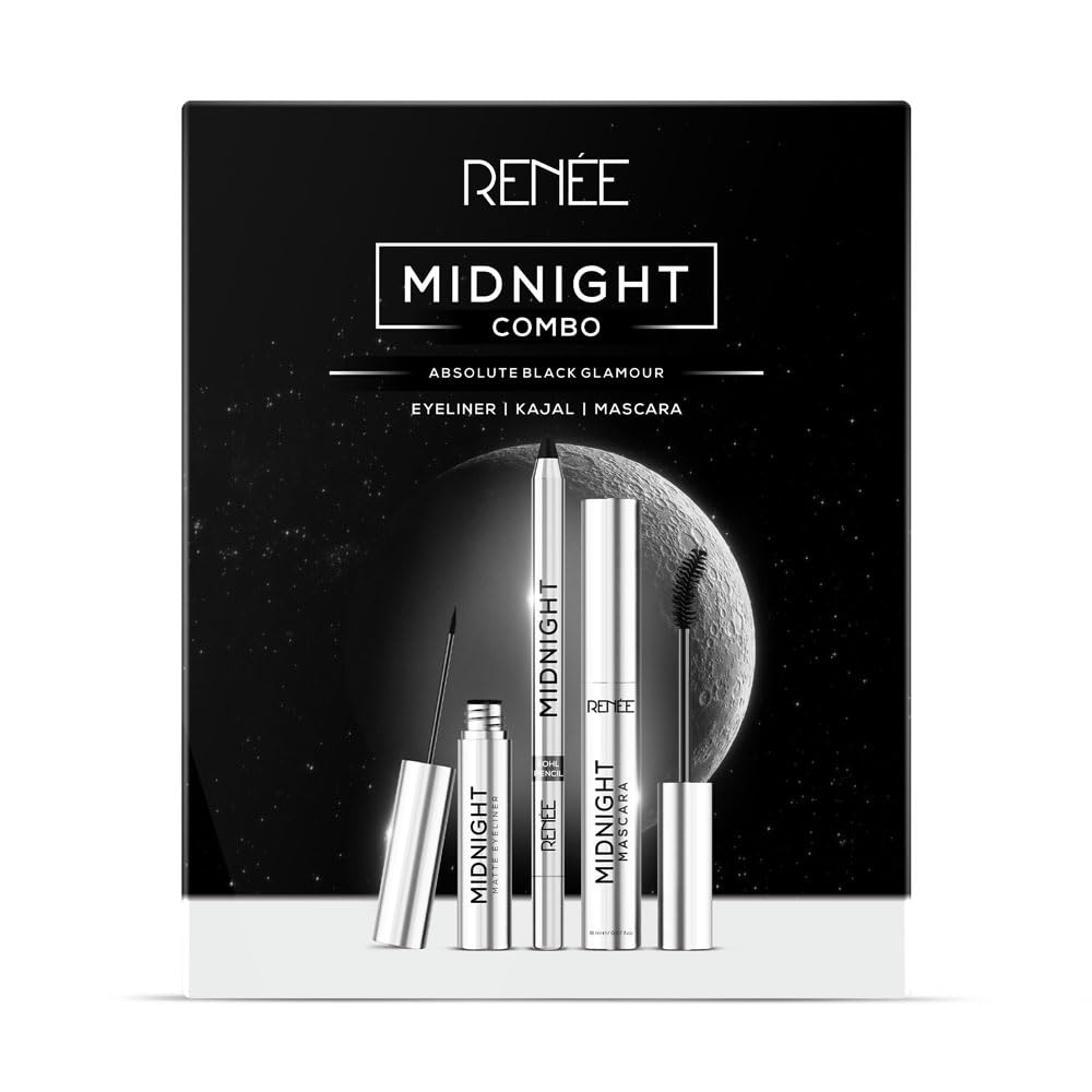 RENEE Midnight Combo | Kajal + Eyeliner + Mascara | Long Lasting | Smudge-Proof | Easy to Use Makeup Kit Set | Highly Pigment | Darkest Black | Vitamin E Infuse