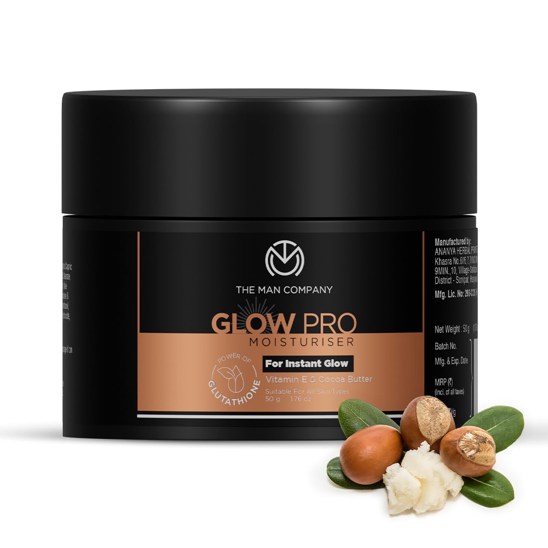 The Man Company Glow Pro Non-Sticky Daily Moisturizer for Face | Moisturizes, Hydrates with Glutathione, Vitamin E & Cocoa Butter | Face Moisturizer Cream for M