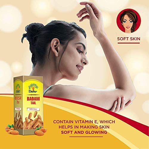 Dabur Badam Tail : 100% Pure | Sweet Almond Oil| Rich in Vitamin -E for Healthy Skin , Hair and Body -50ml