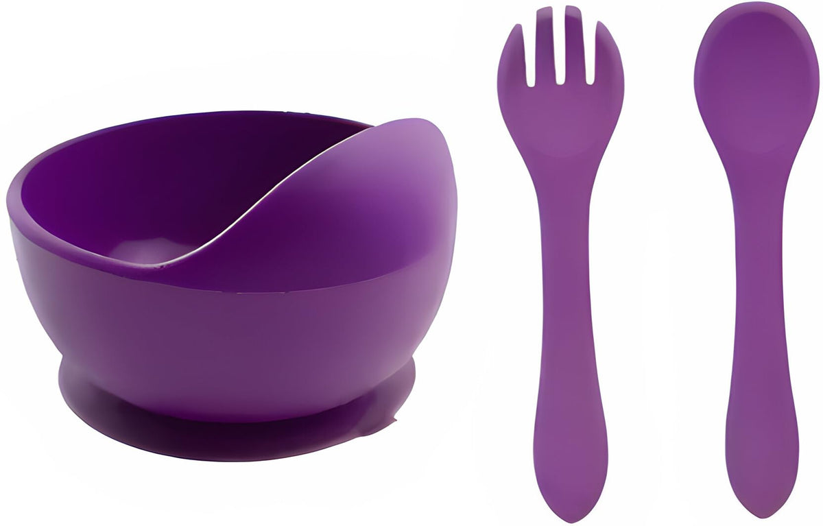 sakoraware Silicone Bowl Spoon Fork for Baby Babies | Kids Infant Feeding Set |Lightweight Sunction Base |Gentle on Gums |Microwave Dishwasher Safe |BPA-Free |R