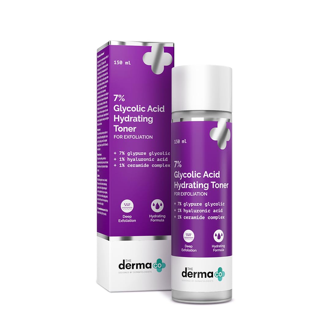 The Derma Co . 7% Glycolic Acid Hydrating Toner Hyaluronic Acid & Ceramide Complex For Glowing Skin Multi-Purpose Exfoliating Toner For Face,Body,Underarms & Sc