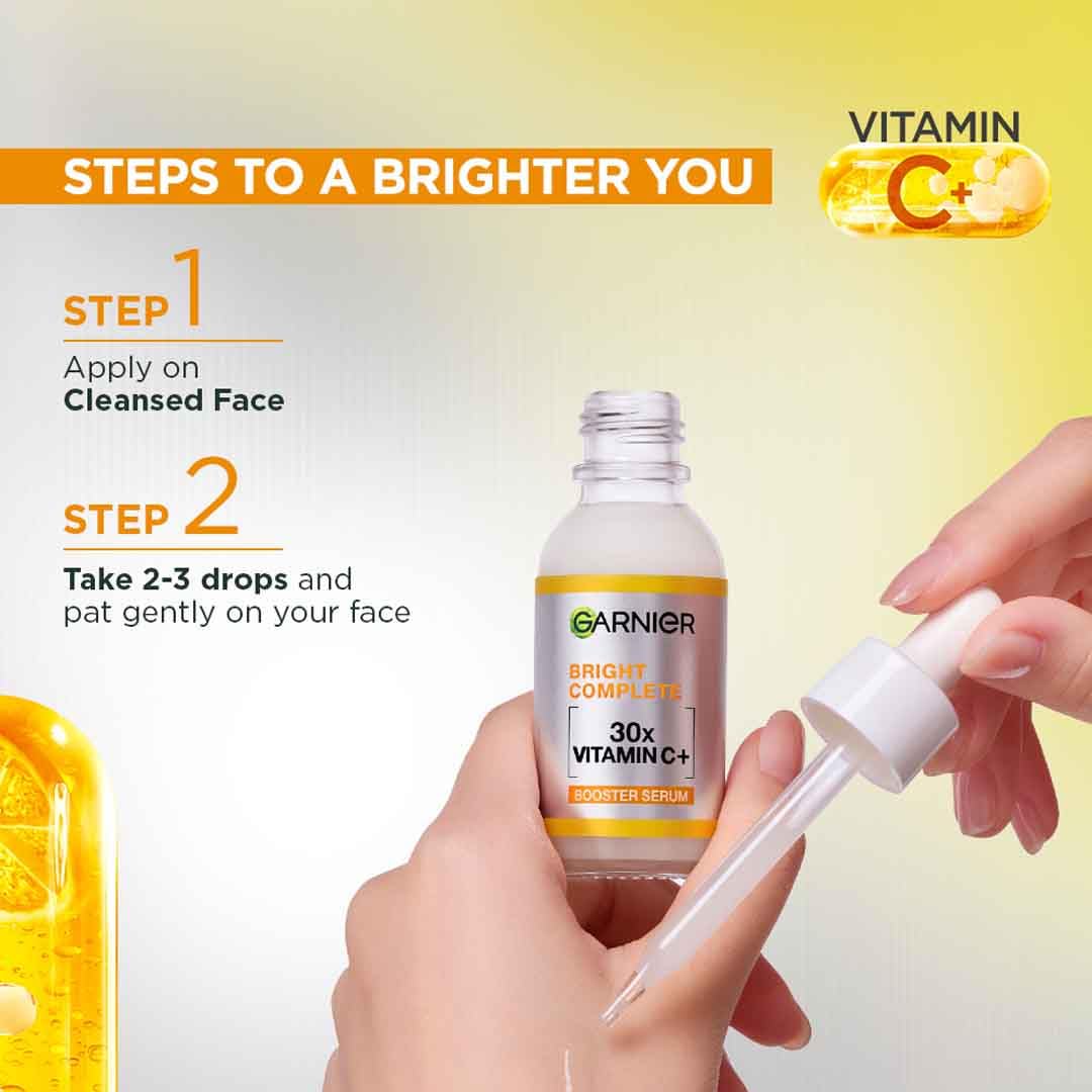 Garnier Skin Naturals, Bright Complete 30X Vitamin C Booster Face Serum, Increases Skin's Glow Instantly and Reduces Spots Overtime, with 2% Niacinamide + 0.5% Salicylic Acid, for Men & Women, 50 ml