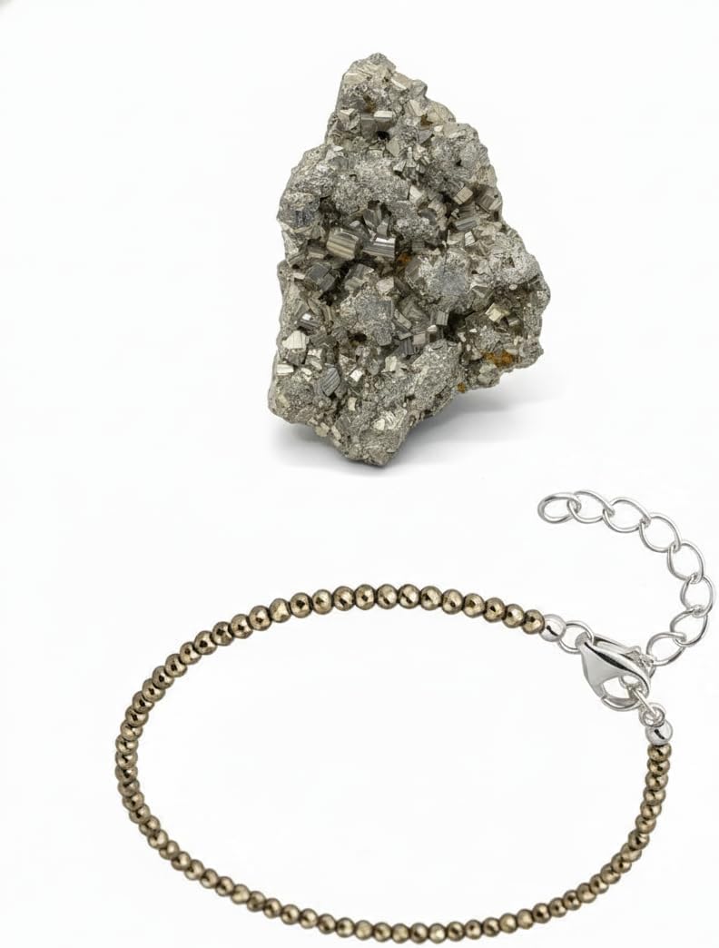 Pyrite Anklet for Women | Certified Natural Crystal Anklet | Adjustable Healing Crystal Jewellery | Wealth, Luck, Protection | Includes Free Raw Pyrite Stone (4