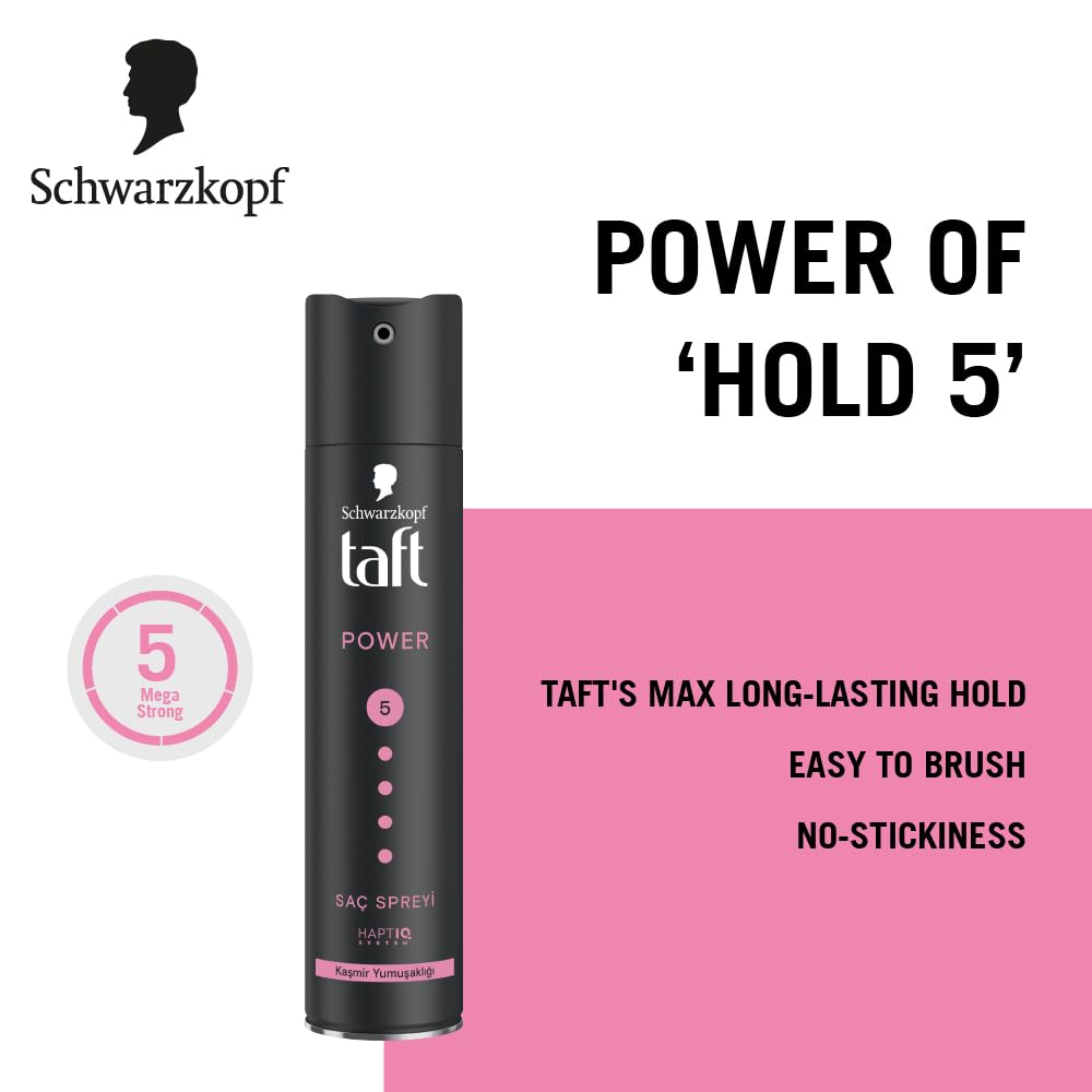 Schwarzkopf TAFT Power Hold 5 Hair Spray for Heat Protection, Cashmere like Softness for Dry, Damaged Hair | No Stickiness | Easy To Brush Out | For Salon Like