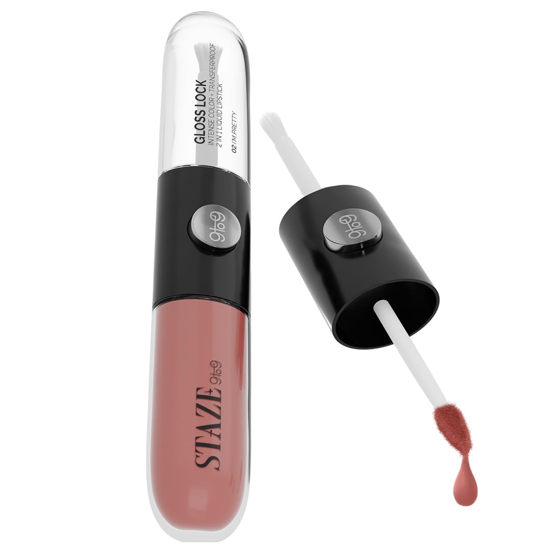 Staze Gloss Lock 2-in-1 Liquid Lipstick Matte Lipstick + High-Shine Transferproof Gloss 12H Long-lasting Intense Pigment Lightweight & Waterproof 02 I'm Pretty 7g