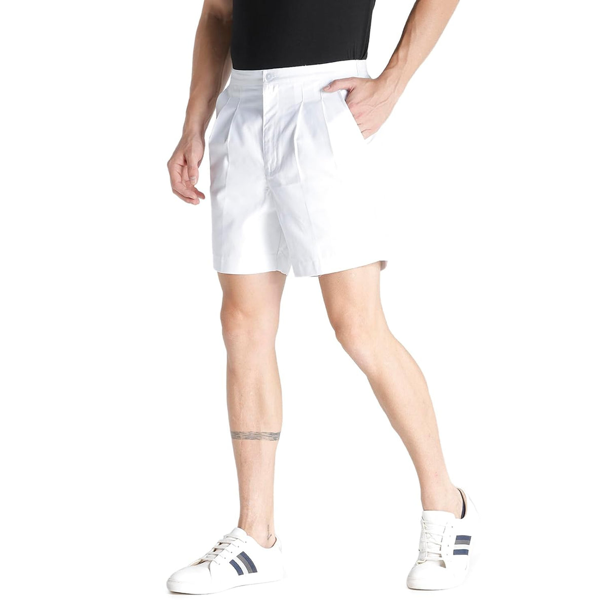 athlete Men's Classic Casual Shorts | Premium Cotton Blend | Structured Zipper Fly | Elastic Waist | Deep Side Pockets | Comfort Fit Standard 36 White