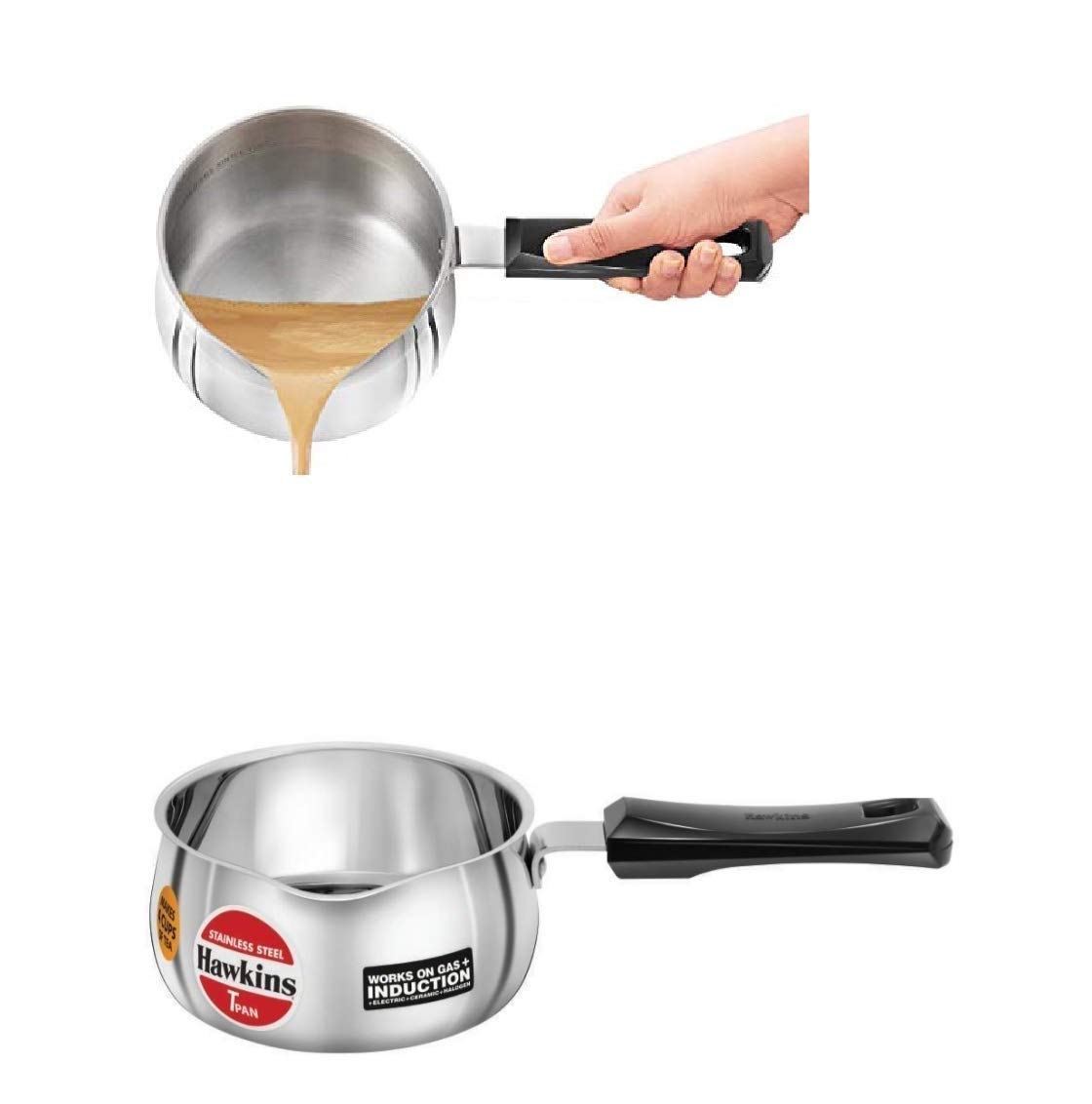 Hawkins Stainless Steel Tpan / Sauce Pan, 1.5 Litres Set Of 2 Pcs With 1 Glass Lid,Non-Stick, 1.5 Liter