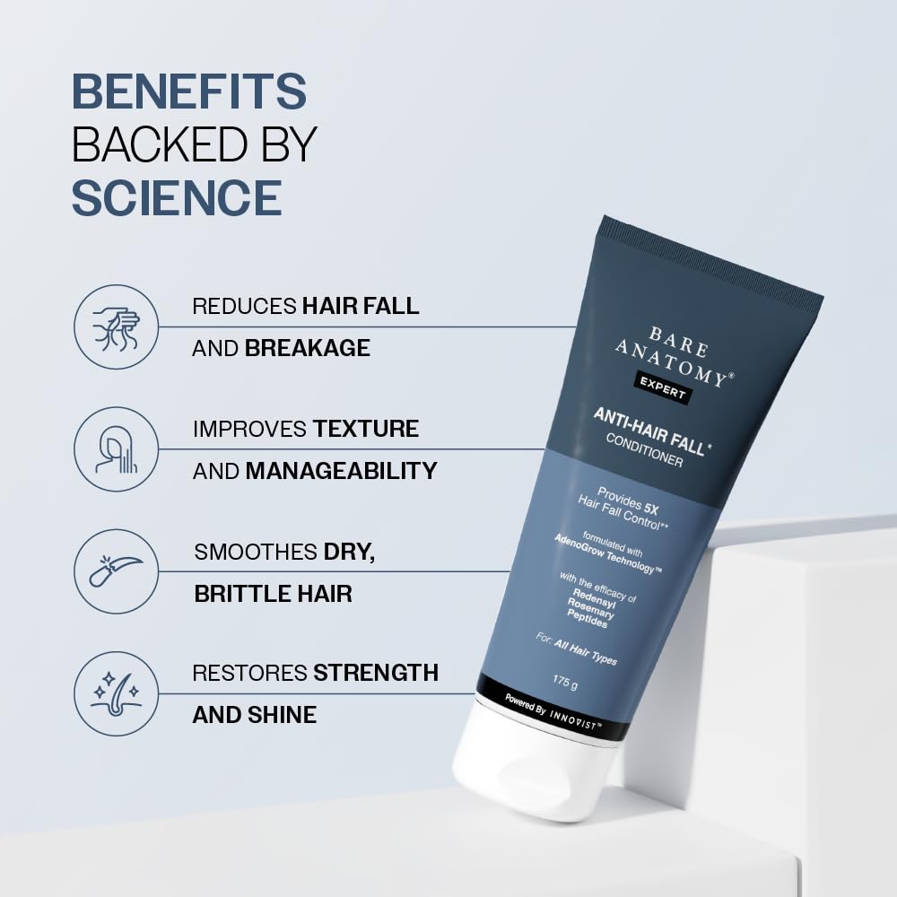 Bare Anatomy Anti-Hair Fall Conditioner for Hair Fall with Redensyl, Rosemary & Peptides | Reduces Hair Thinning & Breakage | Strengthens Hair, Reduces Frizz & Adds Shine | For All Hair Types | 175gm