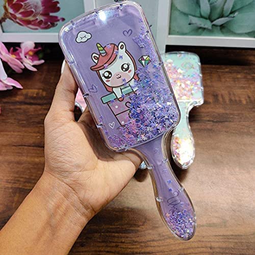 Kalakriti Unicorn Rectangle Hair Comb, Unicorn Paddle Detangling Hair Styling Brush Large Soft Bristle for Kids Girls Toddler Women Long Straight Curly Wet Dry,