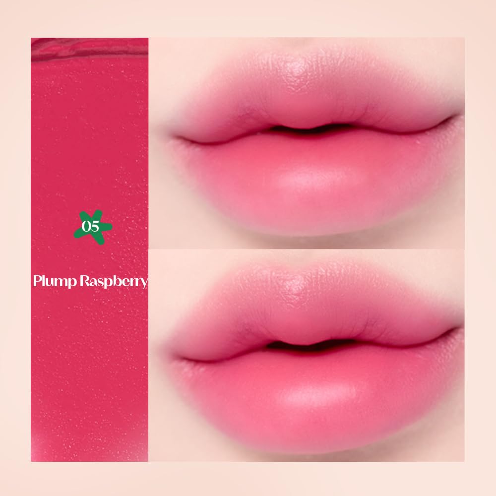 Etude Fruity Lip & Cheek Blur Balm| Cream blush, Soft Melting Texture| Highly pigmented Korean Tint| Cute Puff applicator|Korean Makeup- 05 Plump Raspberry 2.3g