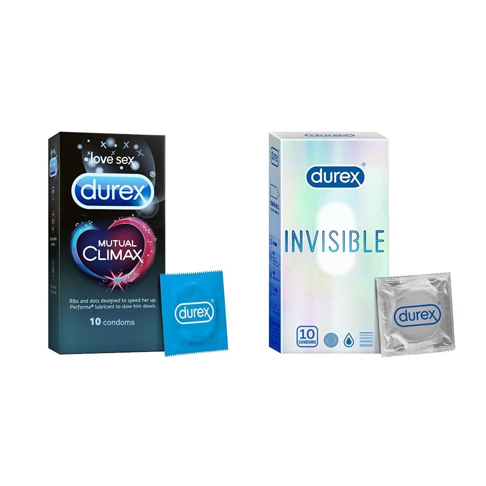 Pleasure Packs(Durex Mutual Climax Condom | Dotted,10s, Durex Invisible Condoms | Ultra Thin Condom,10s)