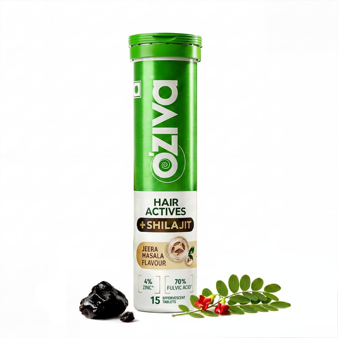 OZiva Hair Actives + Shilajit for Men, Hair Thickness, Density, 15 Tabs