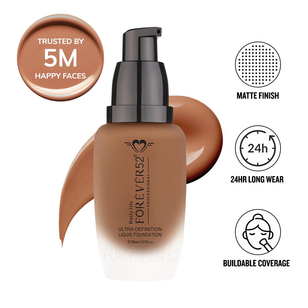 Daily Life Forever52 Ultra Definition Liquid Foundation | 24H Wear, Medium to Full Coverage, Pore-Minimizing & Mattifying, Long Lasting, Anti-Aging, Satin Finish| All skin type - Brownie (FLF003) 30ml