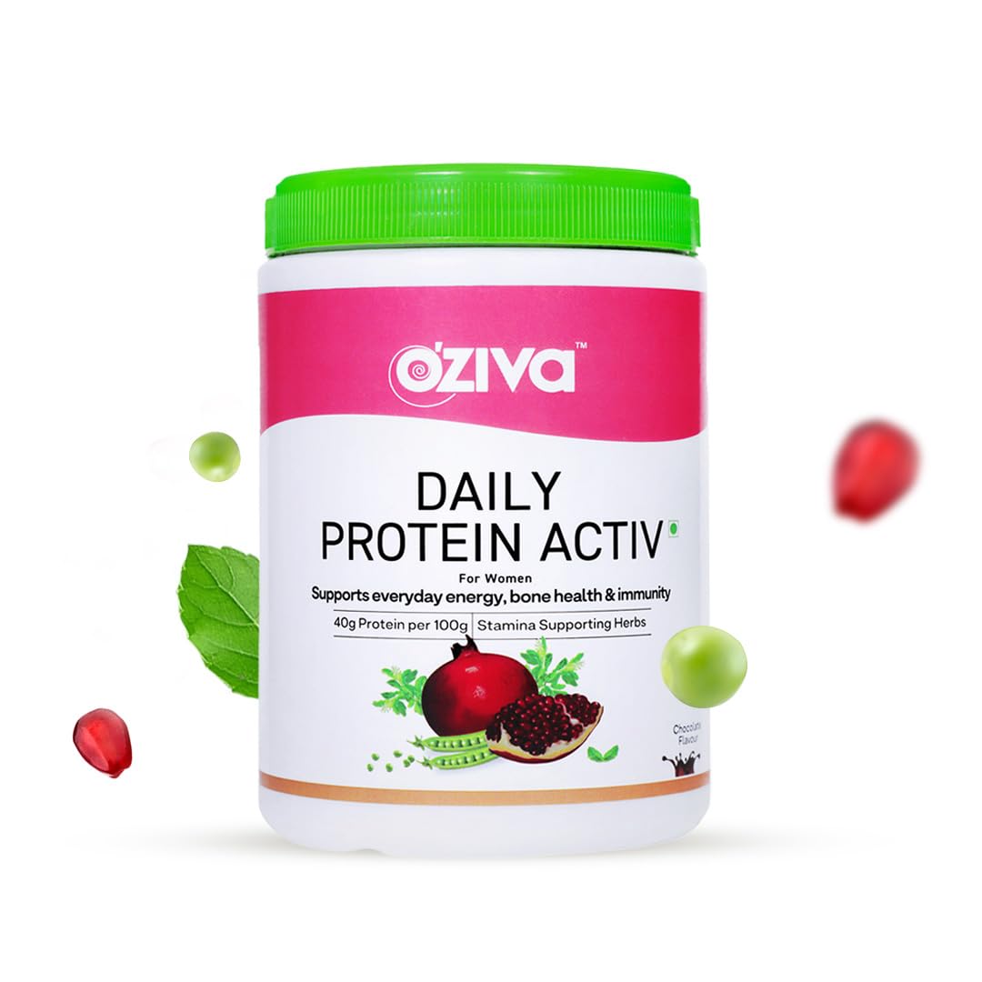OZiva Vegan Collagen (Guava Glow) with Biotin & Vitamin C For Brighter & Youthful Skin 250g and OZiva Daily Protein Activ for Women 300g (Chocolate)