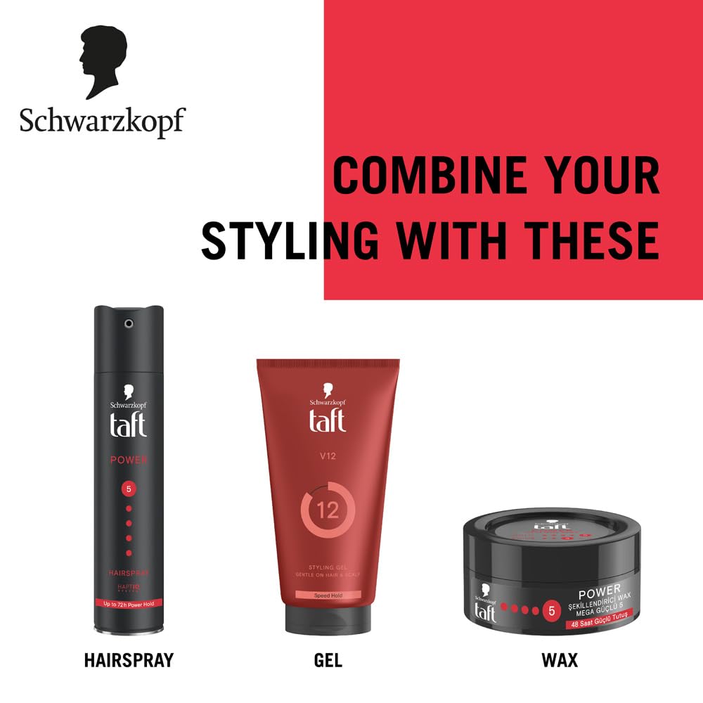 TAFT Schwarzkopf Power Hair Spray With Caffeine Formula For Strengthening Hair Hold 5, 72Hr Hold Protection From UV Rays, Wind And Humidity, No Stickiness, Easy