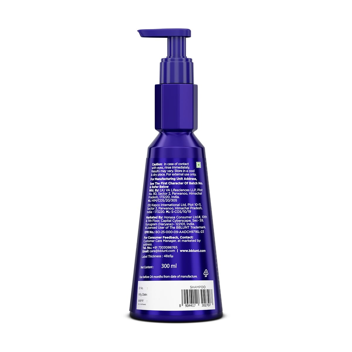 Bblunt Intense Moisture Shampoo with Jojoba and Vitamin E for Dry & Frizzy Hair | Moisturizes & Hydrates | Adds Shine | For Men & Women | 300 ml