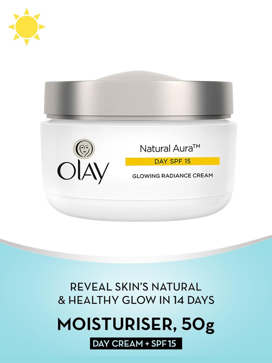 Olay Natural Aura Day Cream with SPF 15 | Glowing Radiance Cream | With Niacinamide and Vitamin E | Normal, Oily, Dry, Combination Skin | 50g 1 count (Pack of 1