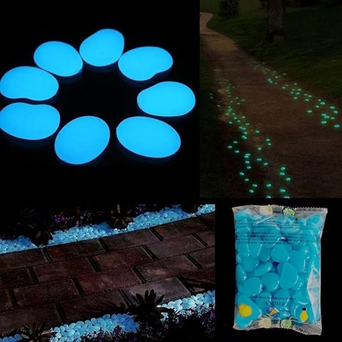 Glow In The Dark Rocks 100pcs Luminous Pebbles Glow Stones Outdoor Decor, Glowing Rocks For Garden Pond Path Lawn Yard, Glow Rocks Powered By Light Or Solar (Mu