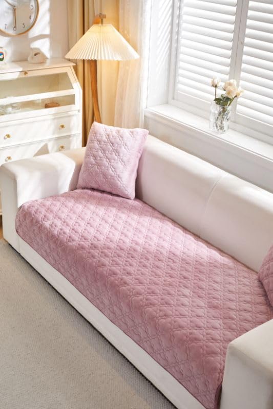 HOMETHREADS Innovative Premium Velvet Sofa Cover Mat with PVC Backing for Non-Slip Comfort | (Pink_Clubs, 1 Seater | 70x70cm) Pink_Club 1 Seater | 70x70cm