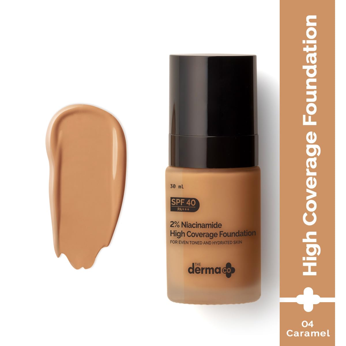 The Derma Co Matte 2% Niacinamide Medium Coverage Liquid Foundation | With 1% Hyaluronic Acid | SPF 40 & Pa+++ | For 12 Hour Long Stay & Oil Control | For All Skin Types - 04 Caramel