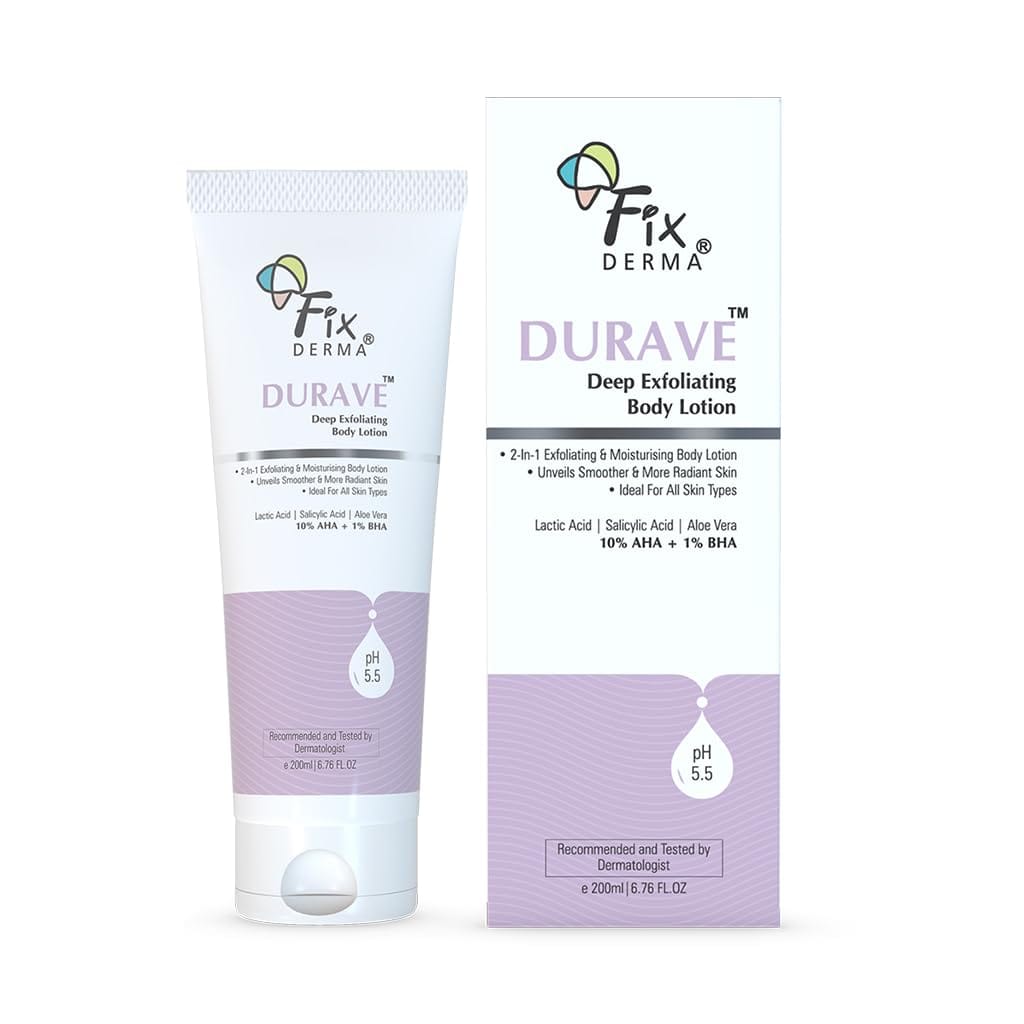 Fixderma - Durave 10% AHA + 1% BHA Deep Exfoliating Body Lotion with Lactic & 1% Salicylic Acid | Body Exfoliator | Body Lotion for Women & Men | Moisturizer fo