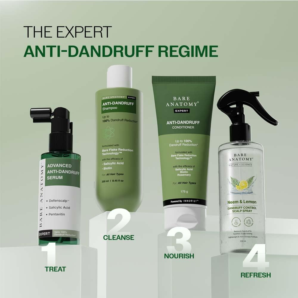Bare Anatomy Anti Dandruff & Anti Hair Fall Shampoo Combo | Salicylic Acid, Adenosine, Peptides & Biotin | Sulphate & Paraben Free | 250ml + 100ml