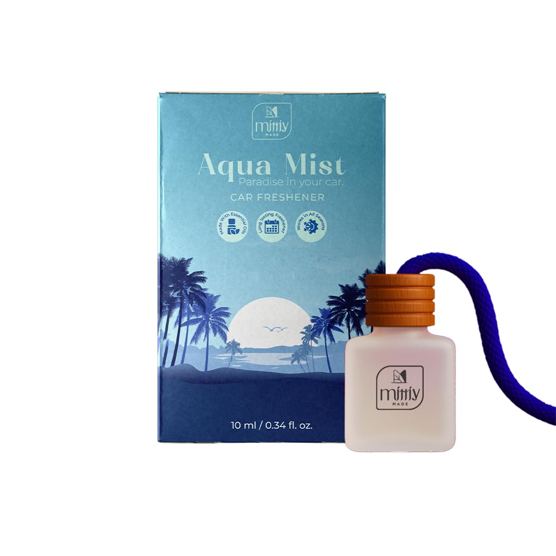 Aqua Mist Car Perfume Hanging | Wooden Lid Car Diffuser | Essential Oil Car Freshener | Car Accessories Interior | Long-Lasting Car Fragrance | Leak-Proof Glass