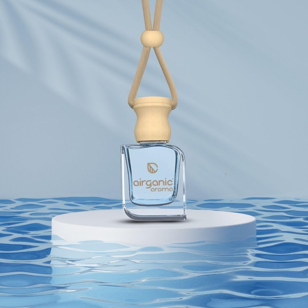 Airganic Swing Prime Car Perfume Hanging Pod-Musk, Sandalwood & Cool aqua Water-Pack 3| Car Air Freshener|Fragrance Oils in Glass Bottle with Wooden Diffuser Li