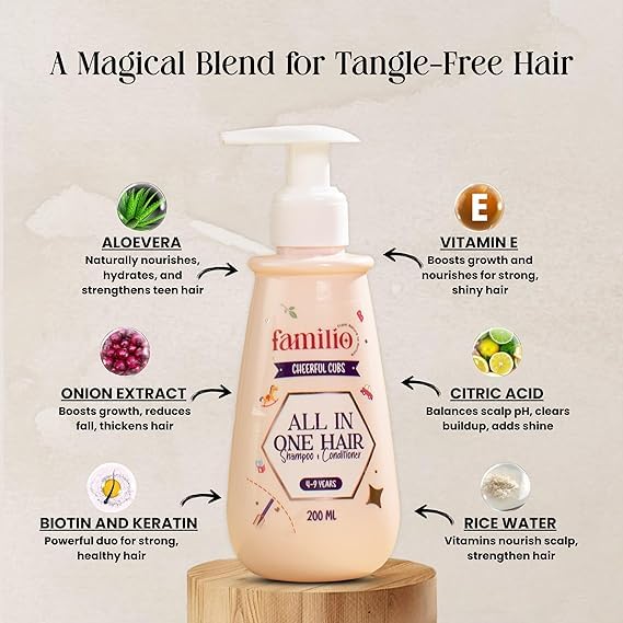 Familio India All in Shampoo & Conditioner for Kids | Natural and Non Toxic | Tear-Free Formula | Natural Hydration for Baby | Rice Protein | Cruelty-free | Der