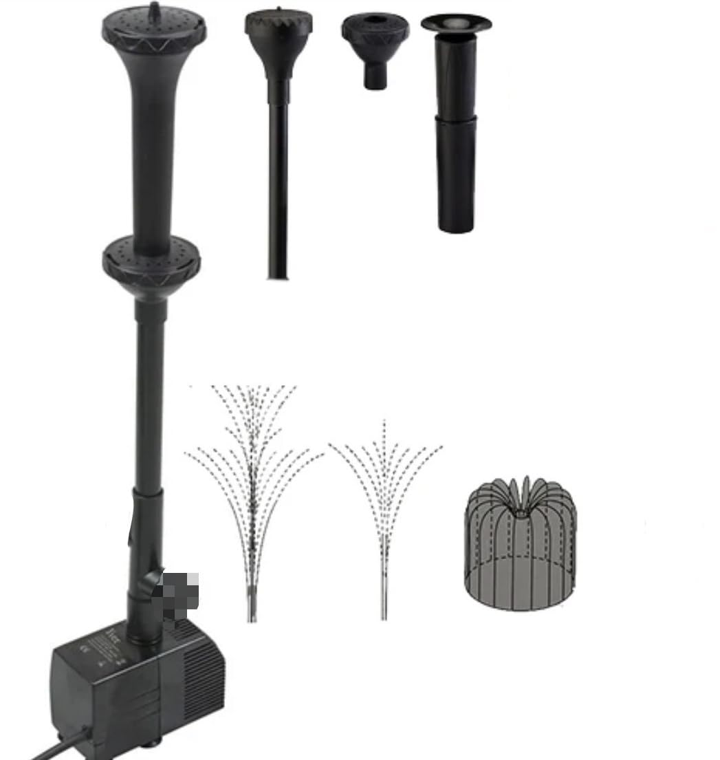 Asian Pumps 95W Powerful Submersible Pump 4000L/hr with Water Fountain Spray Nozzles Kit, Multiple Water Patterns Decoration, Garden Pond,Landscape with 3 Spray