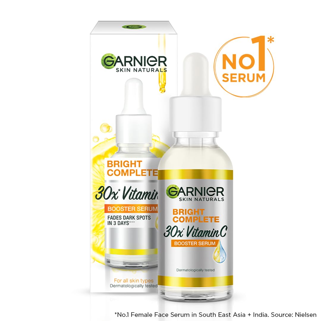 Garnier Skin Naturals,Face Serum,Brightening and Anti-Dark Spots,Bright Complete Vitamin C Booster, 50 ml & Garnier Brightening Moisturiser,Serum Gel,For Radian